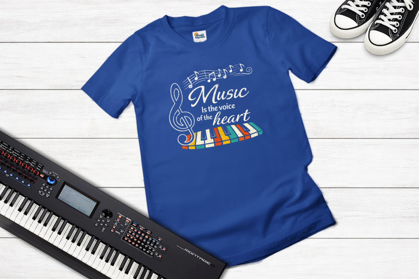 Music Is the Voice of the Heart – Retro Piano Graphic T-Shirt