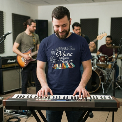 Music Is the Voice of the Heart – Retro Piano Graphic T-Shirt