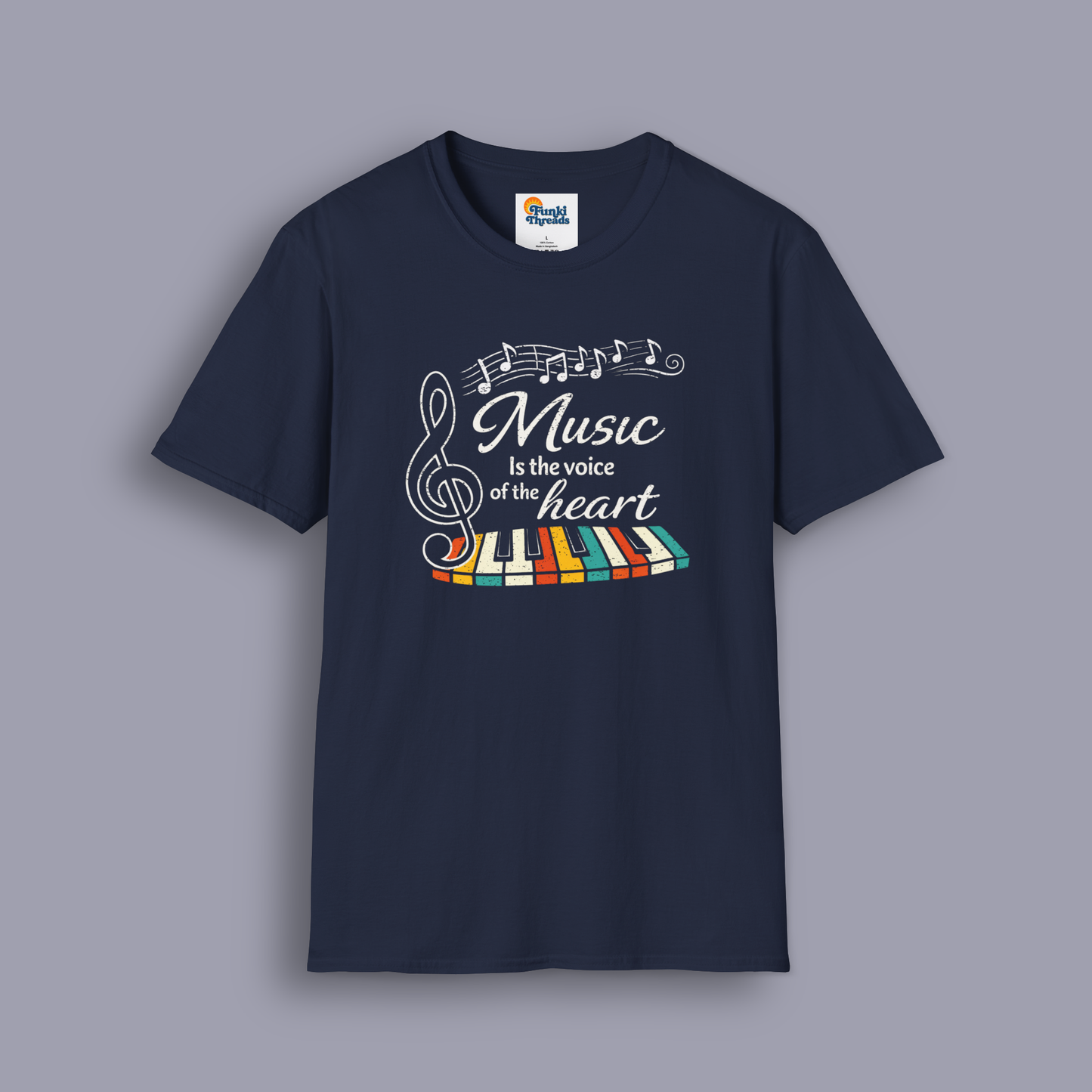 Music Is the Voice of the Heart – Retro Piano Graphic T-Shirt