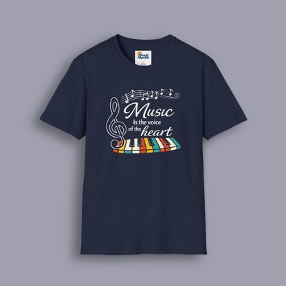 Music Is the Voice of the Heart – Retro Piano Graphic T-Shirt