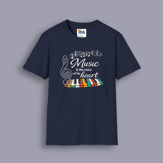 Music Is the Voice of the Heart – Retro Piano Graphic T-Shirt