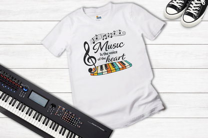 Music Is the Voice of the Heart – Retro Piano Graphic T-Shirt