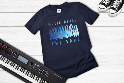 Music Heals the Soul – Minimalist Piano Keys T-Shirt