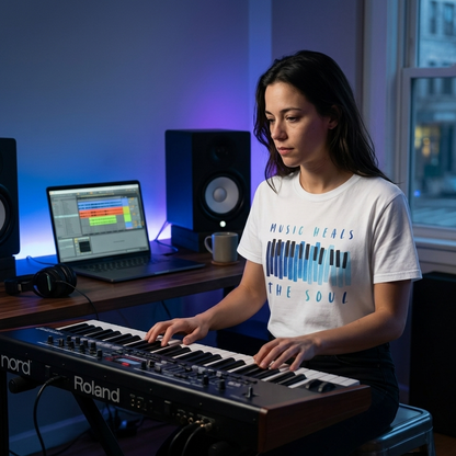 Music Heals the Soul – Minimalist Piano Keys T-Shirt