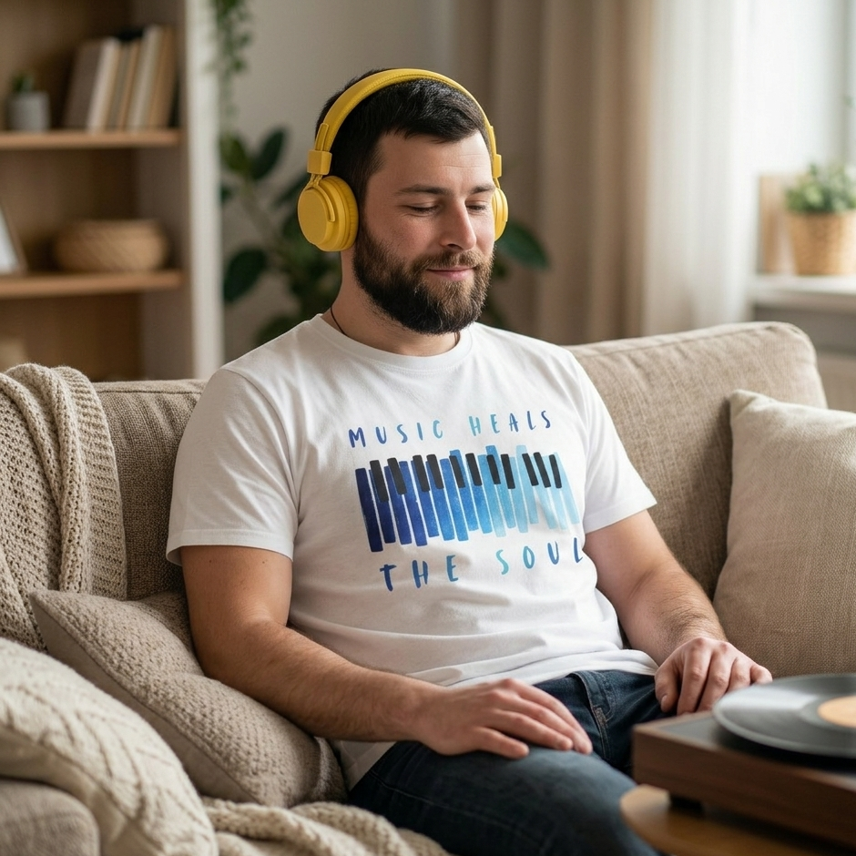Music Heals the Soul – Minimalist Piano Keys T-Shirt