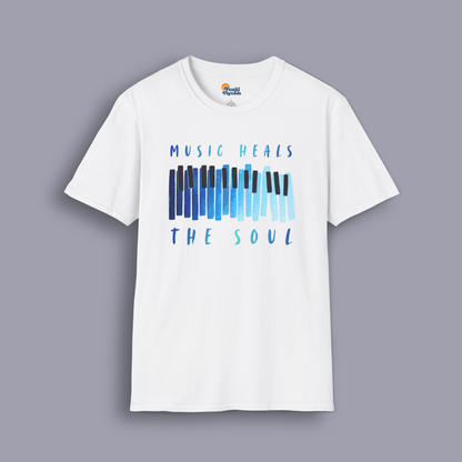 Music Heals the Soul – Minimalist Piano Keys T-Shirt
