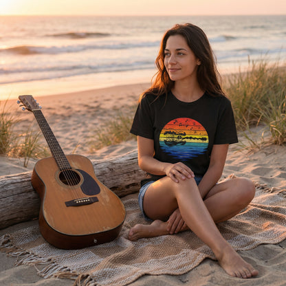 Retro Guitar Sunset T-Shirt | Vintage Music Lover Graphic Tee