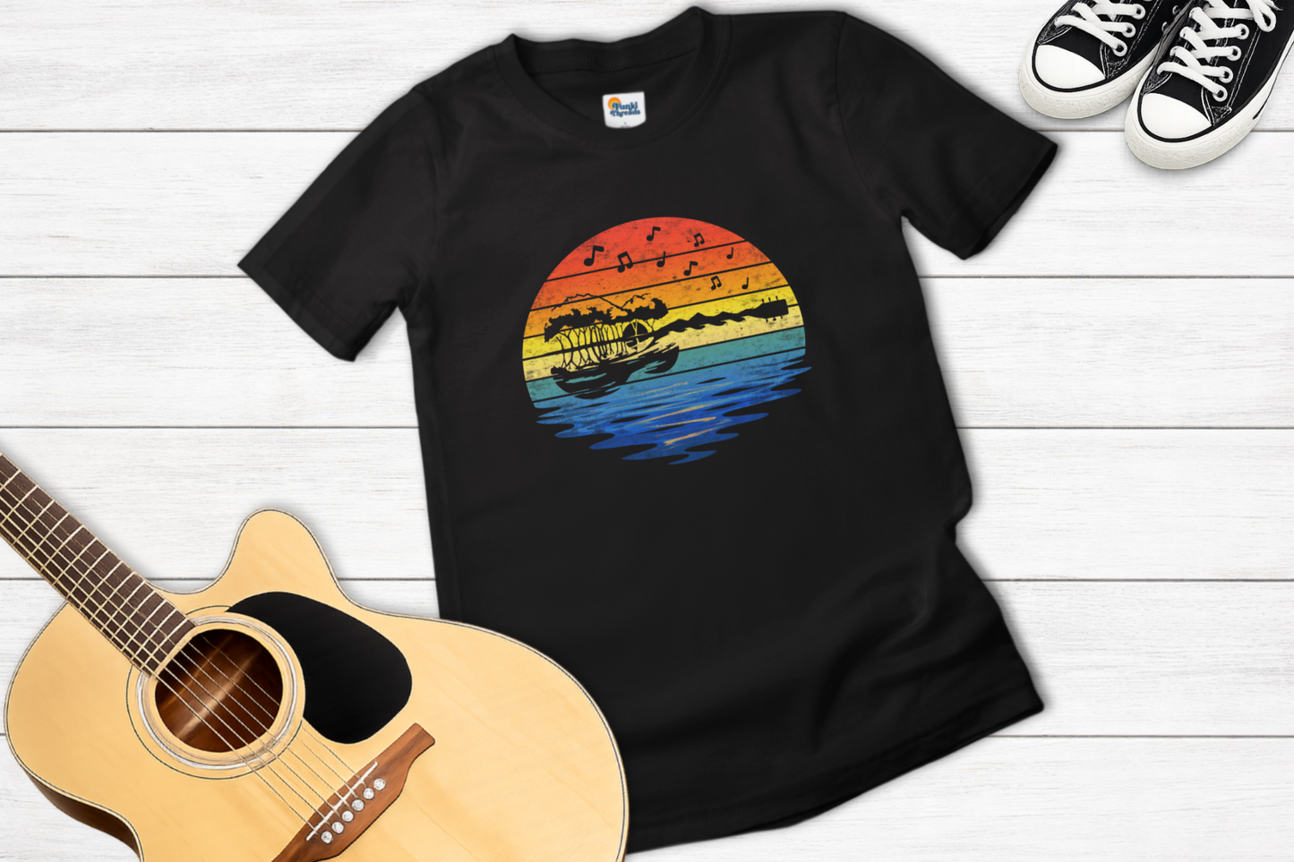 Retro Guitar Sunset T-Shirt | Vintage Music Lover Graphic Tee