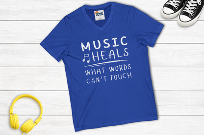 Music Heals What Words Can’t Touch V-Neck Shirt | Music Lover Graphic Tee