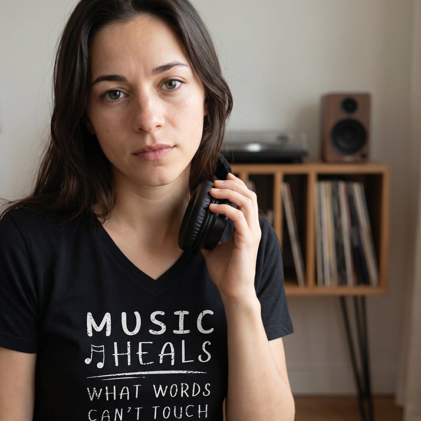 Music Heals What Words Can’t Touch V-Neck Shirt | Music Lover Graphic Tee