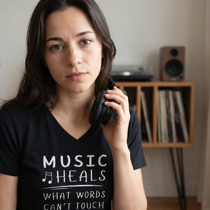 Music Heals What Words Can’t Touch V-Neck Shirt | Music Lover Graphic Tee