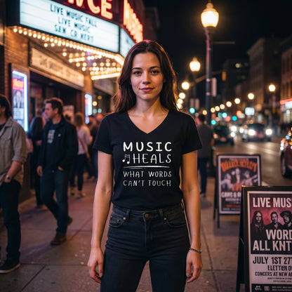 Music Heals What Words Can’t Touch V-Neck Shirt | Music Lover Graphic Tee