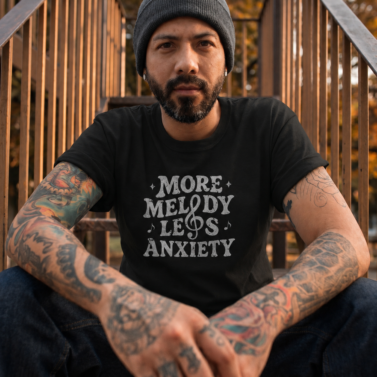 More Melody Less Anxiety Graphic Tee for Music Lovers