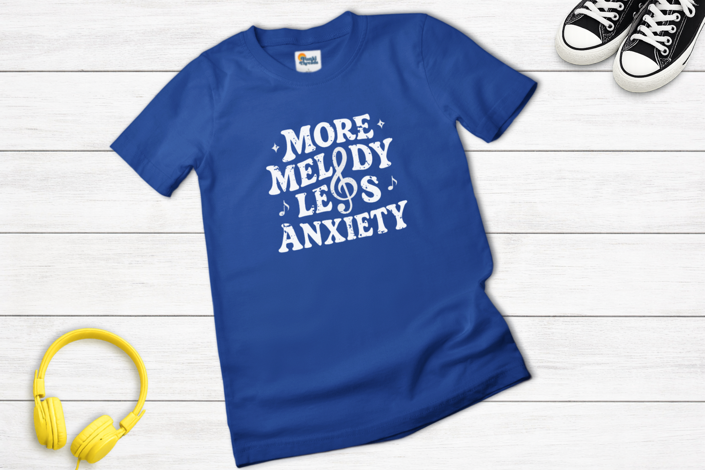 More Melody Less Anxiety Graphic Tee for Music Lovers