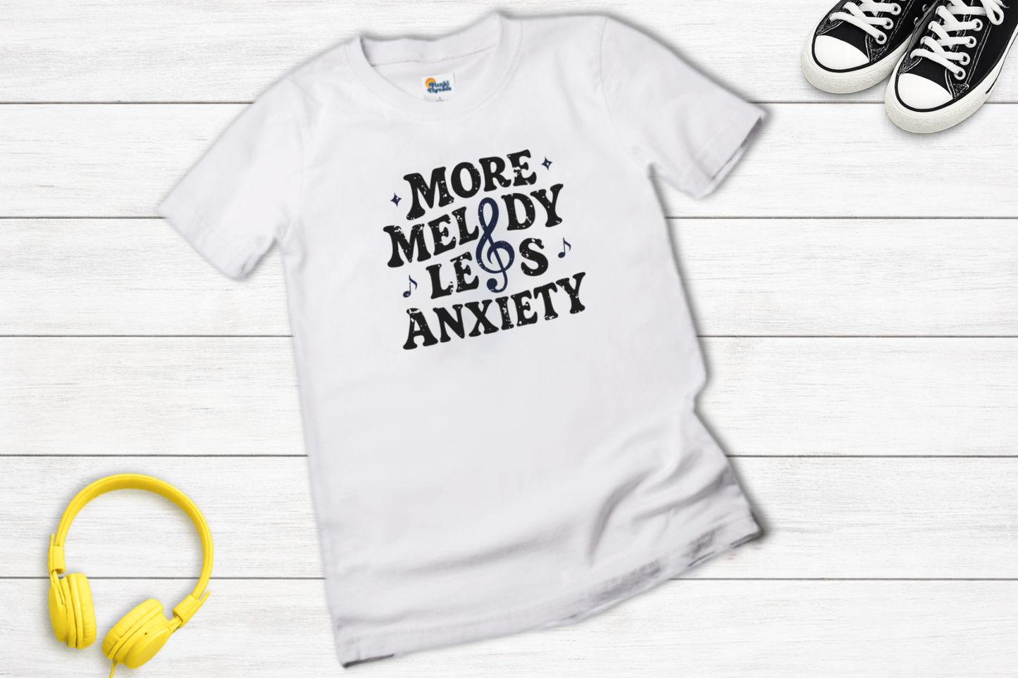 More Melody Less Anxiety Graphic Tee for Music Lovers