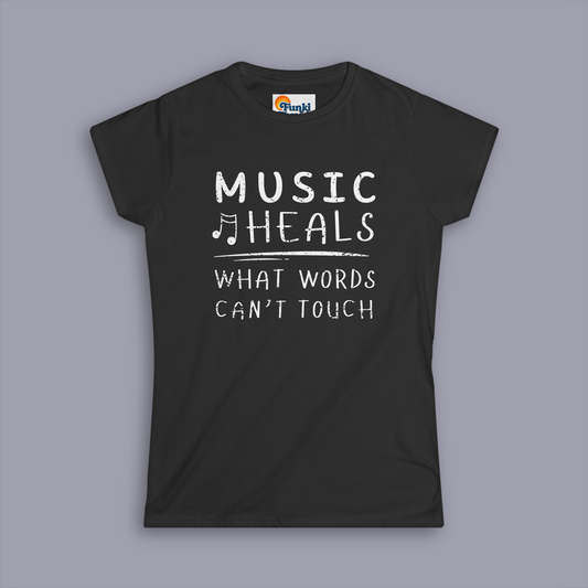 Women’s Music Heals Fitted T-Shirt | Music Lover Tee