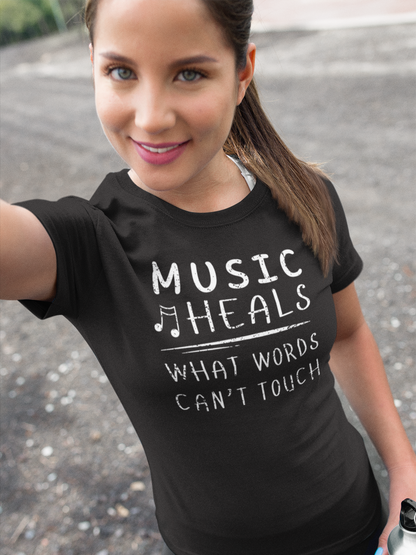 Women’s Music Heals Fitted T-Shirt | Music Lover Tee