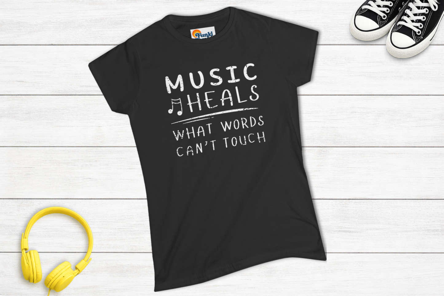 Women’s Music Heals Fitted T-Shirt | Music Lover Tee