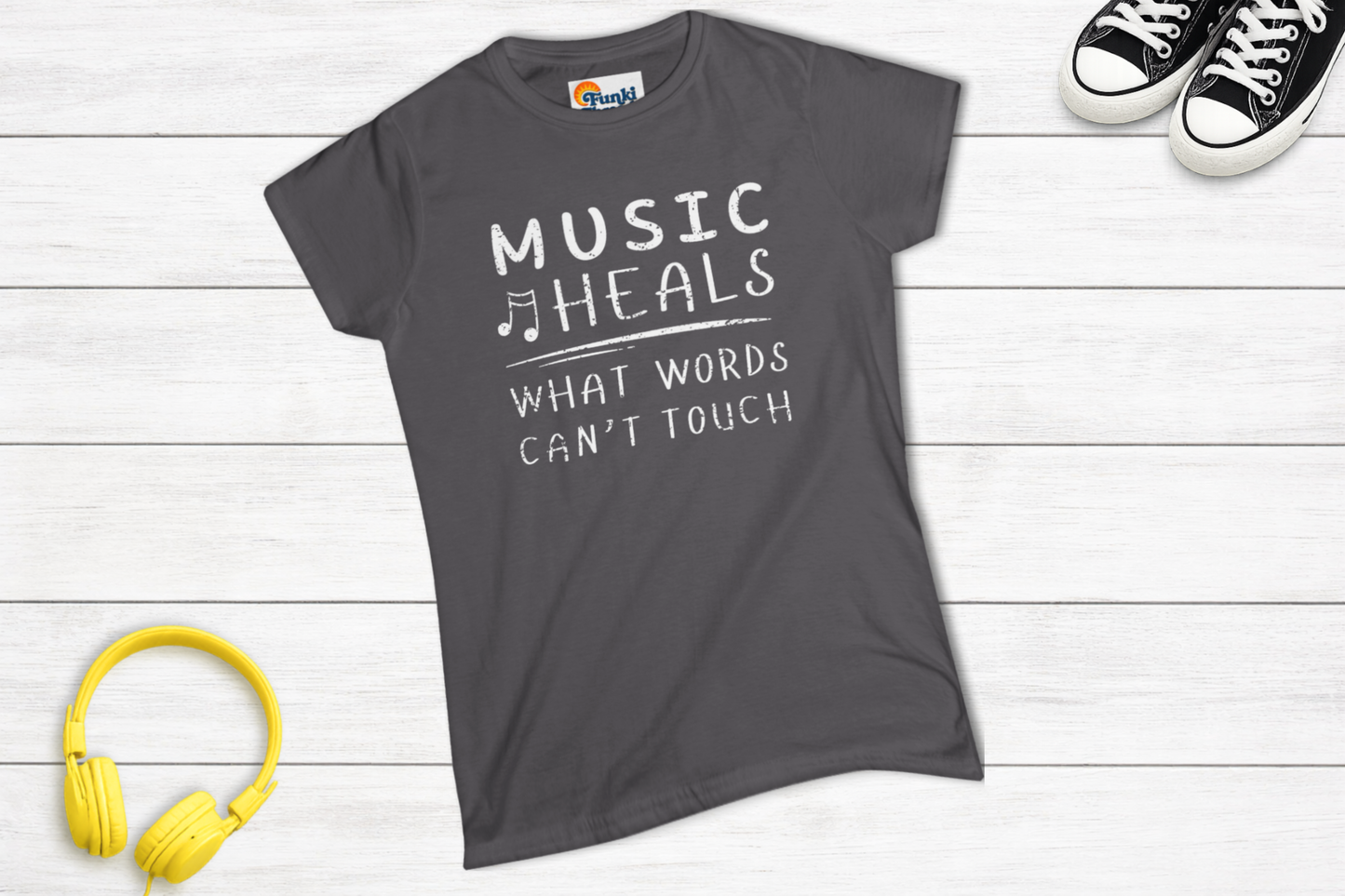 Women’s Music Heals Fitted T-Shirt | Music Lover Tee