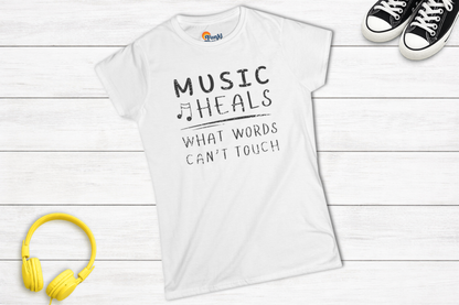 Women’s Music Heals Fitted T-Shirt | Music Lover Tee