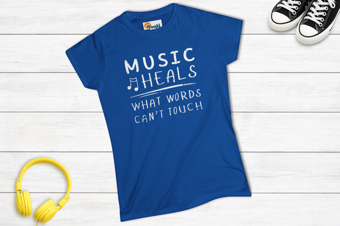 Women’s Music Heals Fitted T-Shirt | Music Lover Tee