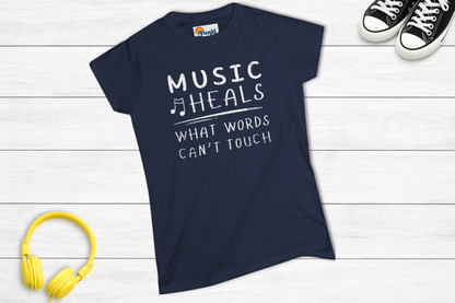 Women’s Music Heals Fitted T-Shirt | Music Lover Tee