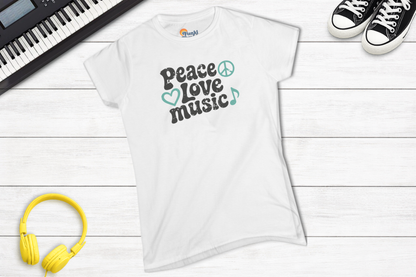 Peace Love Music Women’s Graphic Tee | Retro Music Lover Shirt