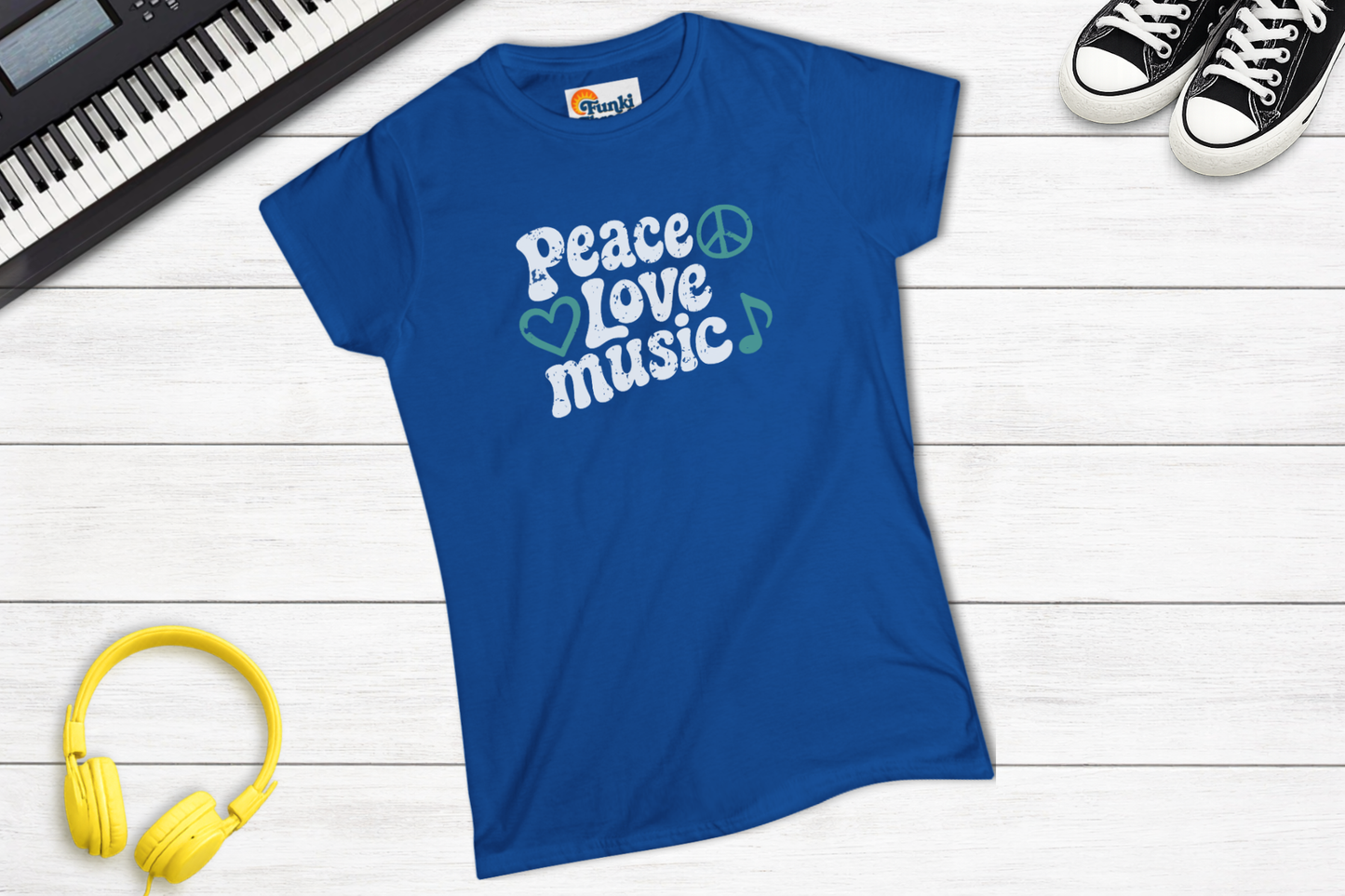 Peace Love Music Women’s Graphic Tee | Retro Music Lover Shirt