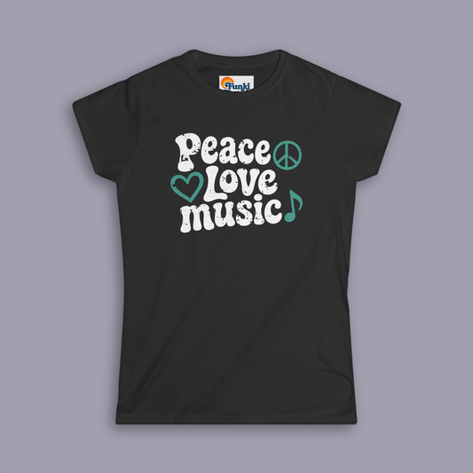 Peace Love Music Women’s Graphic Tee | Retro Music Lover Shirt
