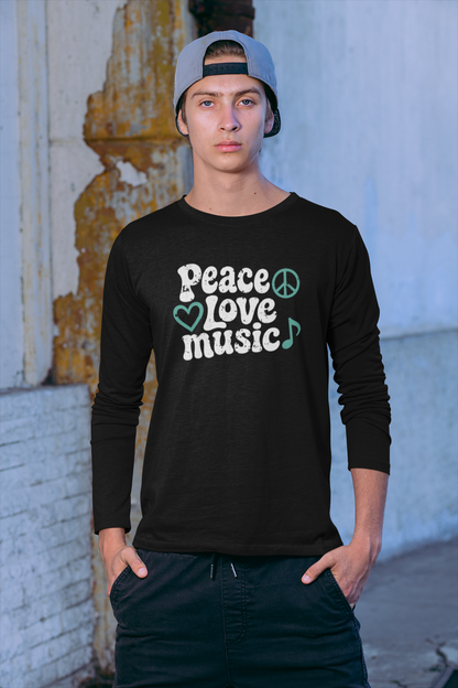 Peace, Love, Music Long Sleeve – retro music lover tee