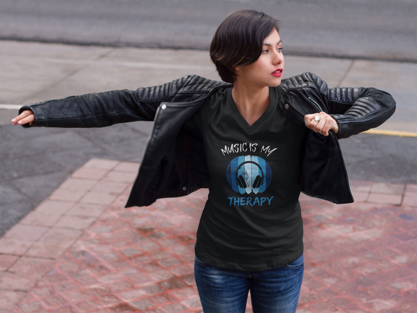Music Is My Therapy V-Neck lifestyle – everyday music apparel