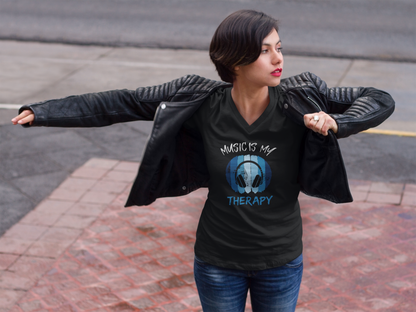 Music Is My Therapy V-Neck lifestyle – everyday music apparel