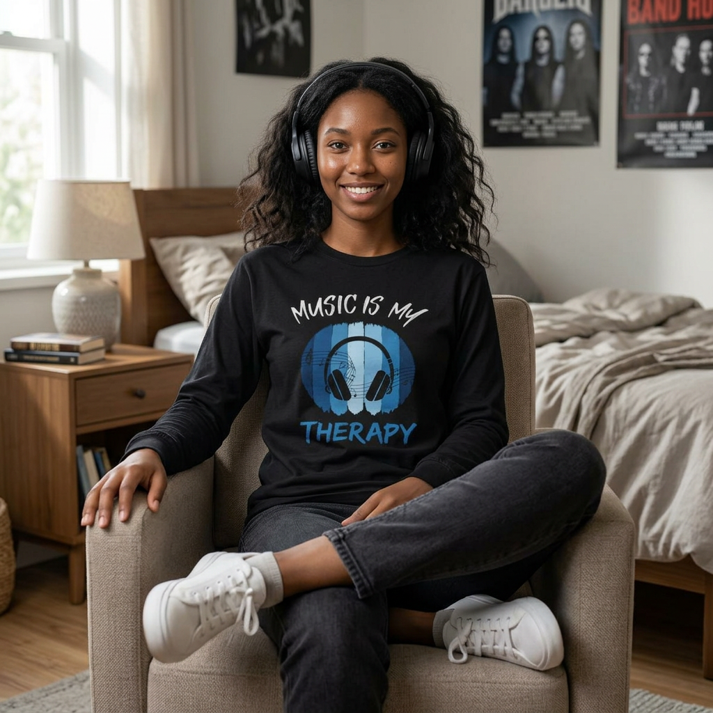 Music Is My Therapy Long Sleeve in Black