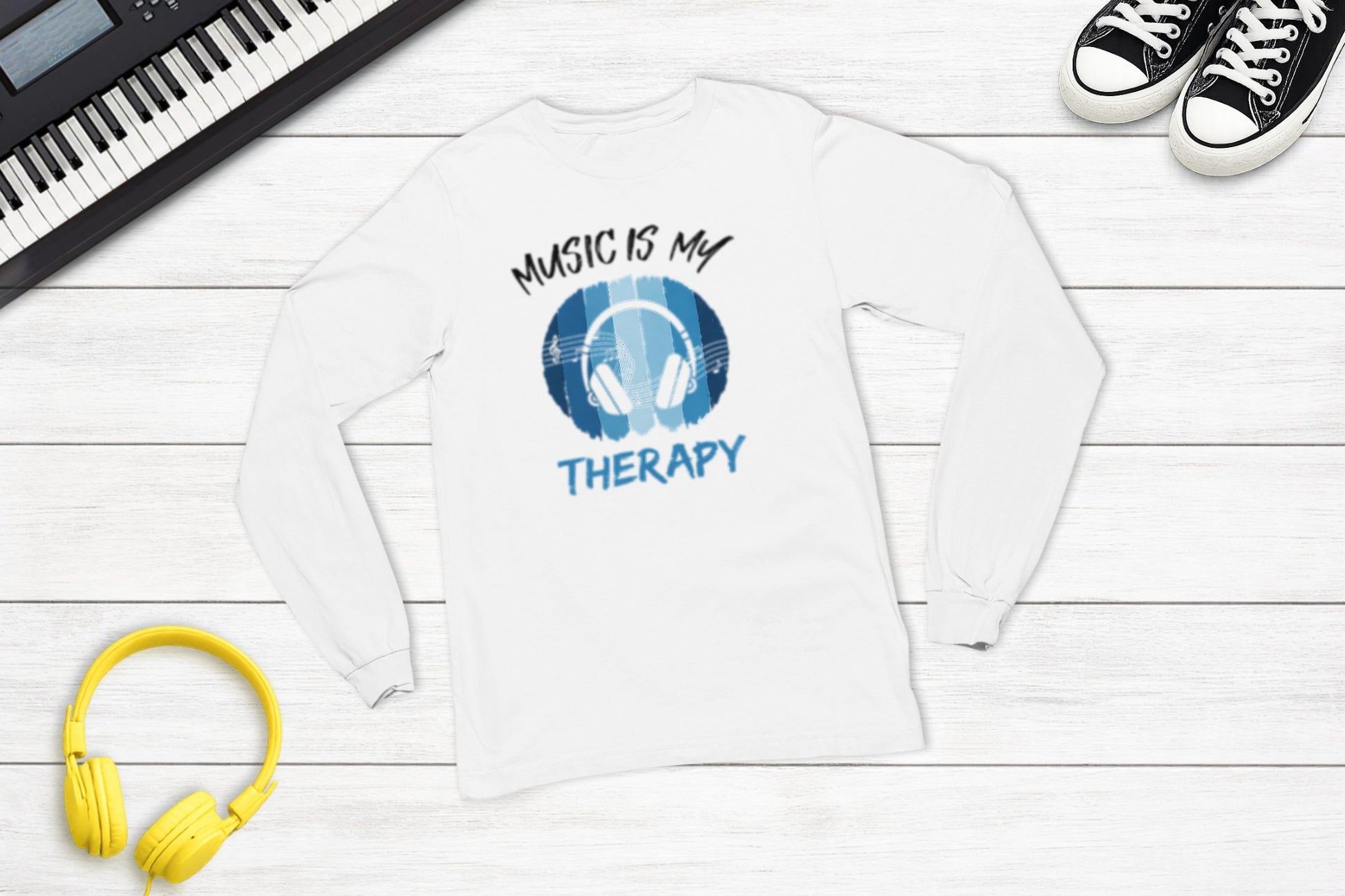 Music Is My Therapy Long Sleeve in White