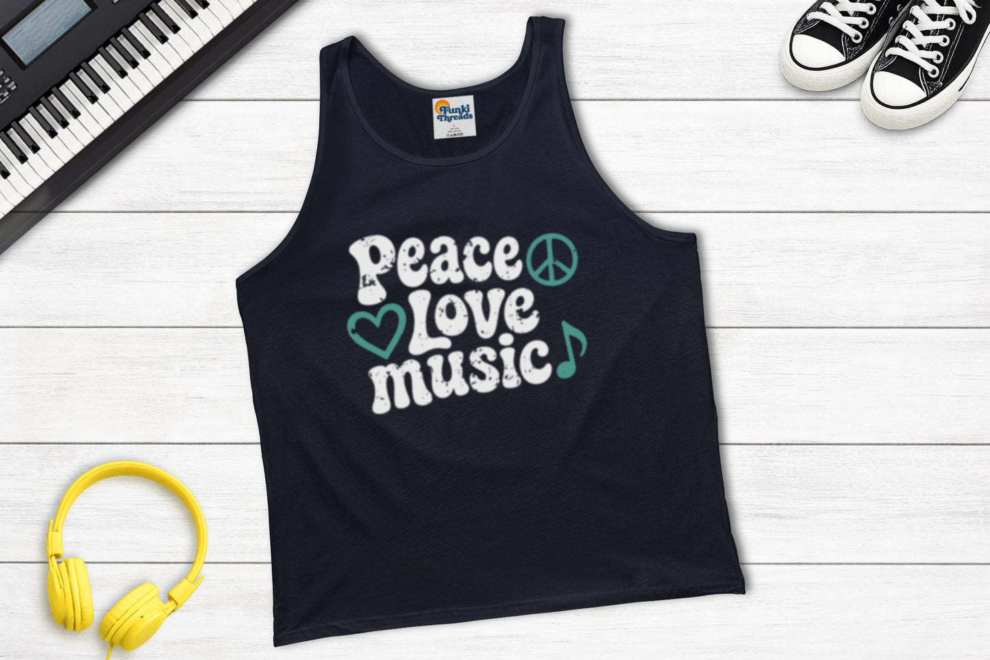 Peace, Love, Music Tank Top in Navy