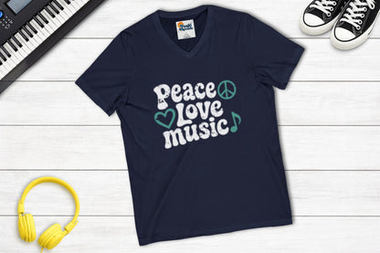 Peace, Love, Music V-Neck in Navy