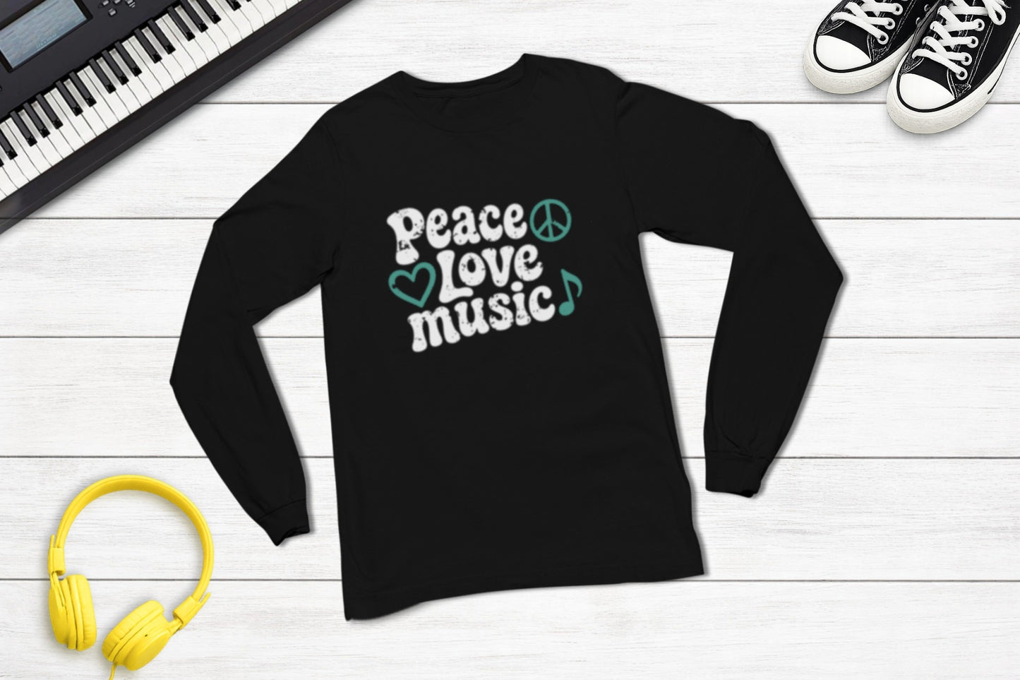 Peace, Love, Music Long Sleeve lifestyle – retro music apparel