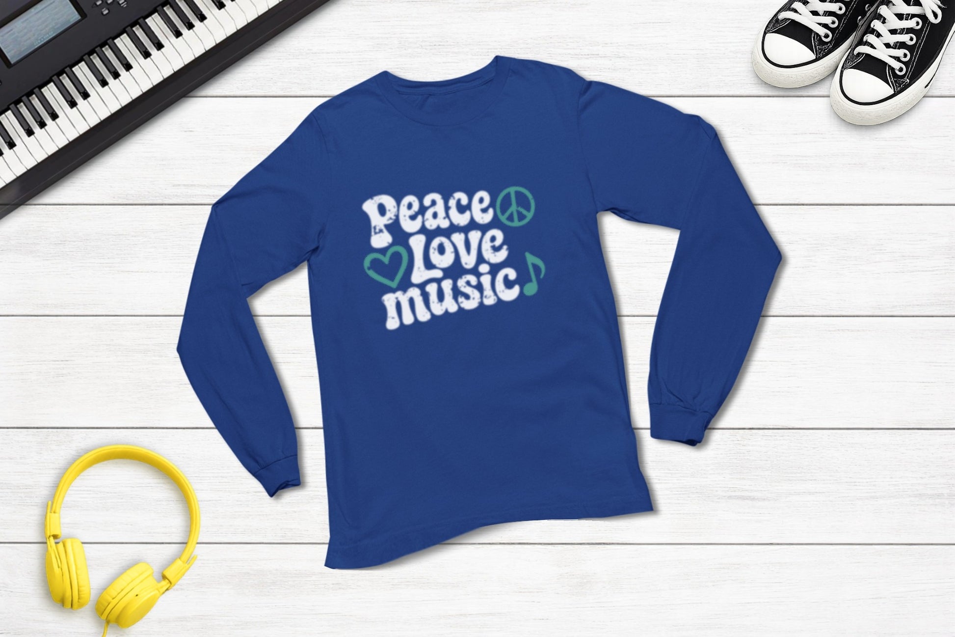 Peace, Love, Music Long Sleeve in Royal