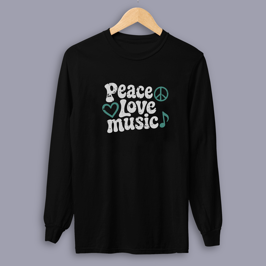 Peace, Love, Music Long Sleeve – good vibes music tee