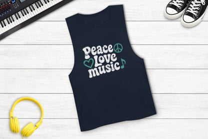 Peace, Love, Music Sleeveless Tank in Navy
