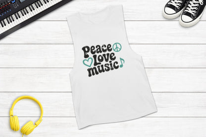 Peace, Love, Music Sleeveless Tank in White