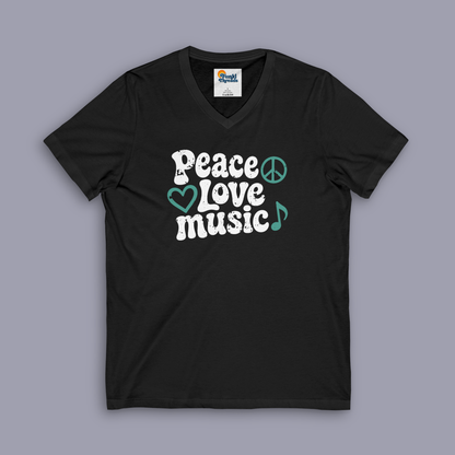 Peace, Love, Music V-Neck lifestyle – good vibes music tee