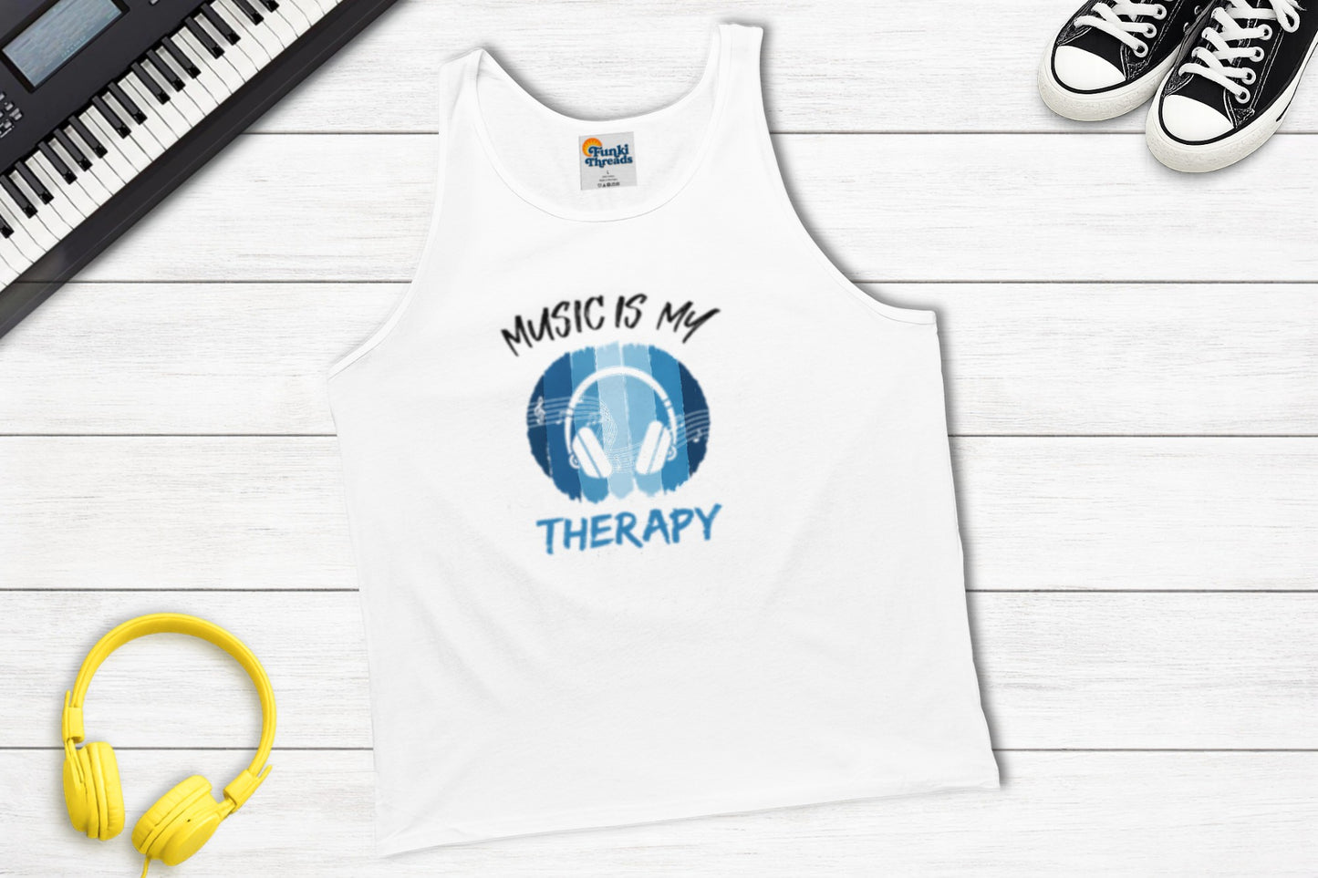 Music Is My Therapy Tank Top in White