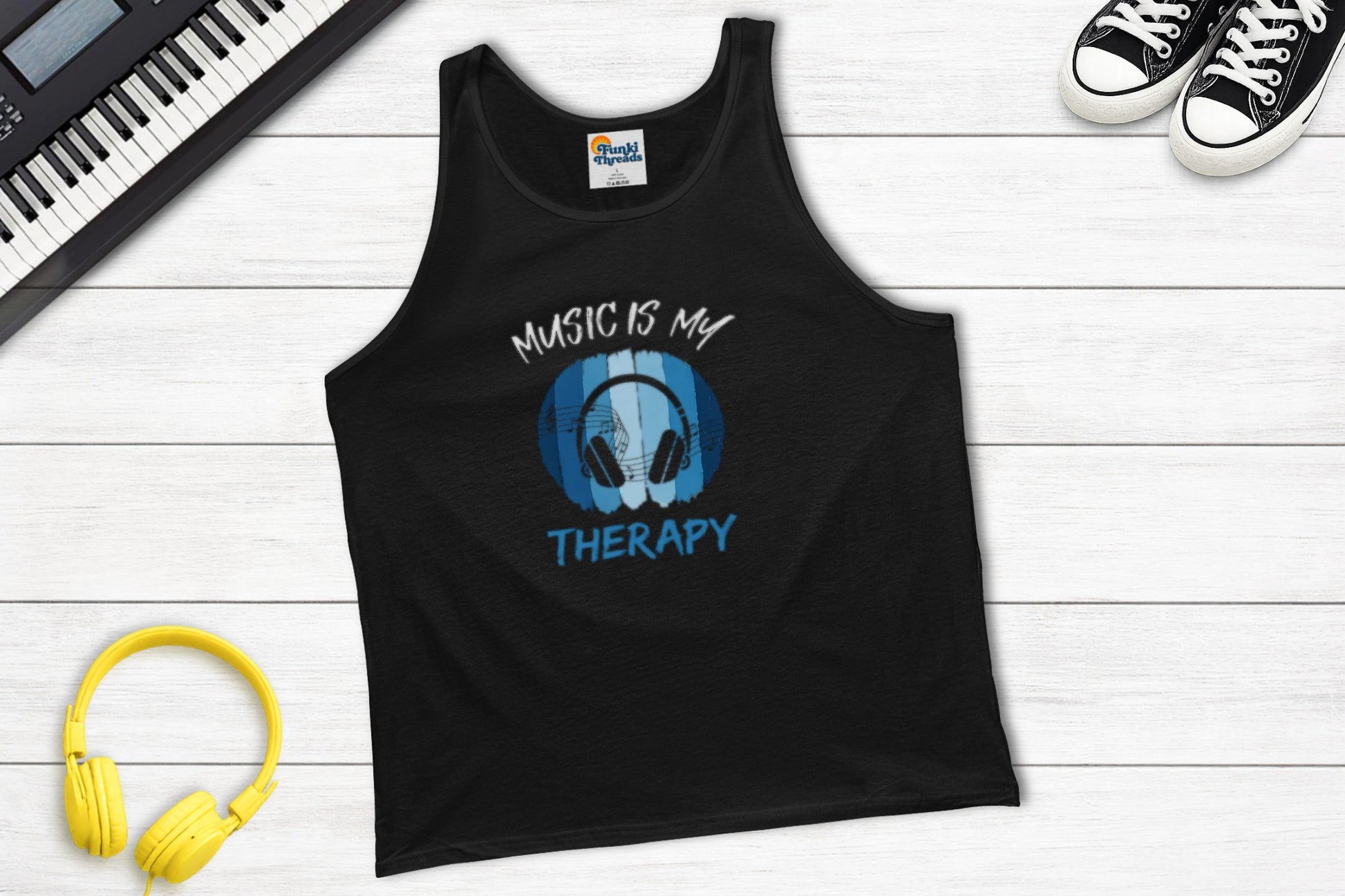 Music Is My Therapy Tank Top in Black