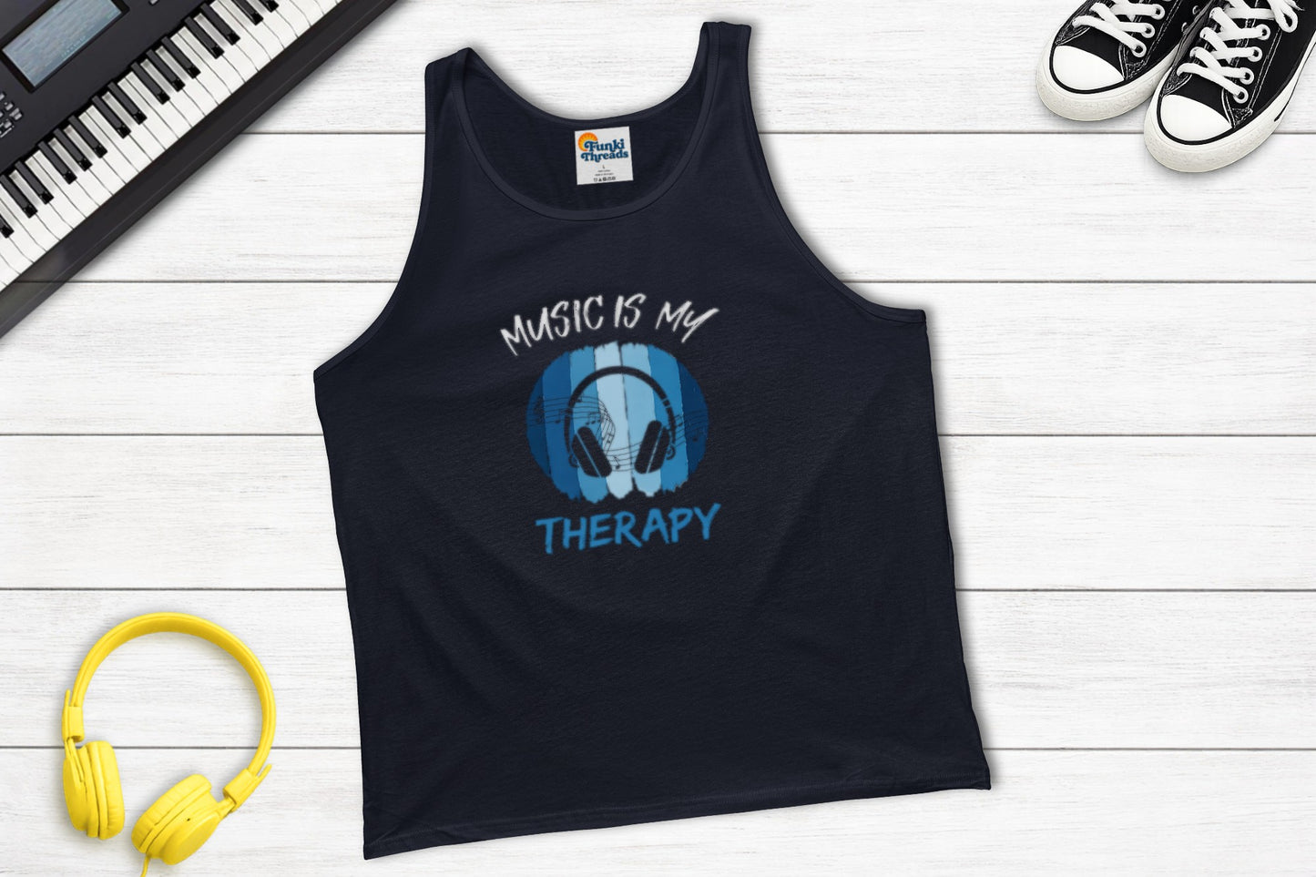 Music Is My Therapy Tank Top in Navy