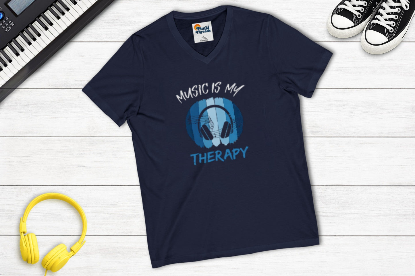 Music Is My Therapy V-Neck in Navy