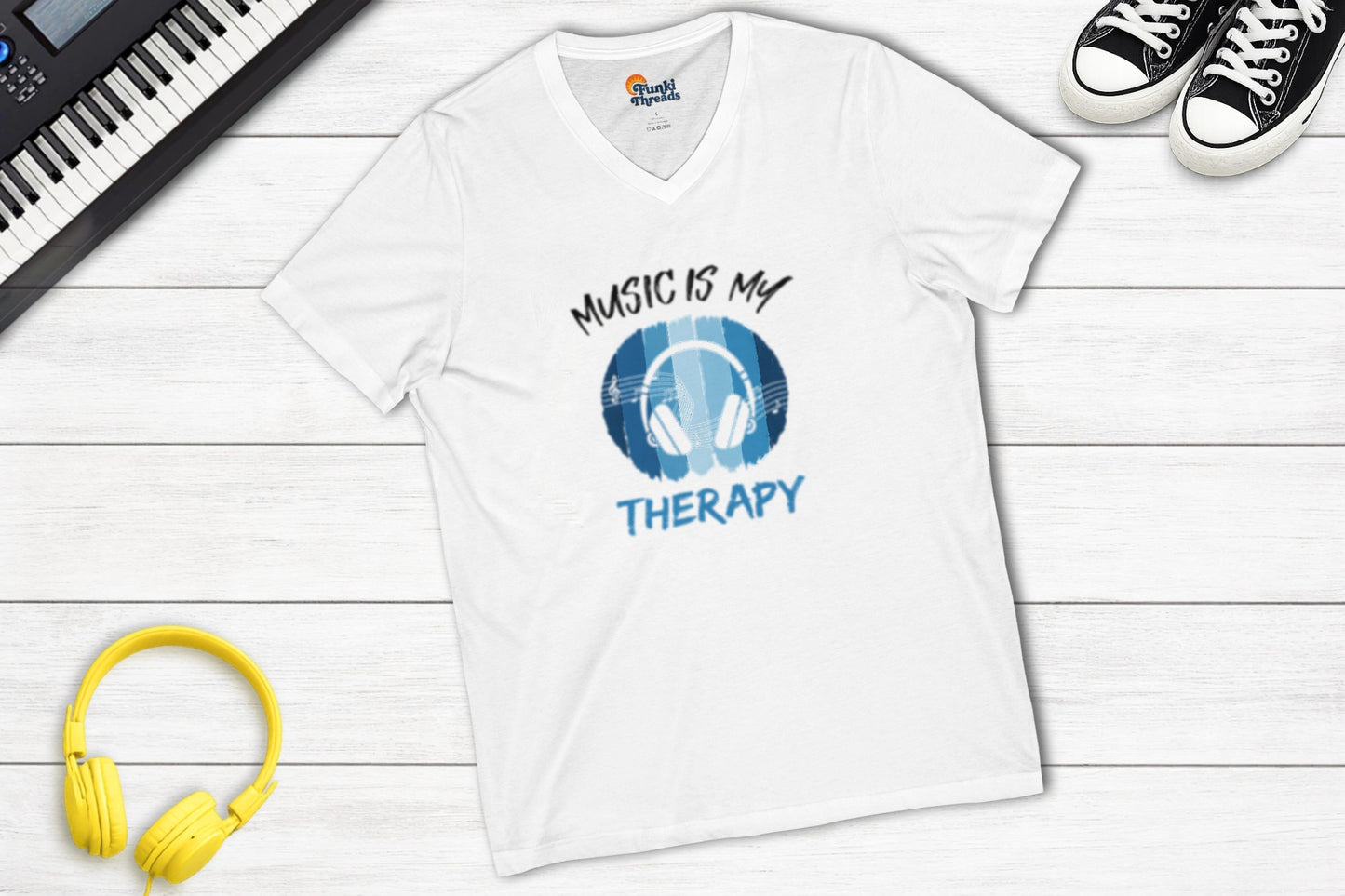 Music Is My Therapy V-Neck in White