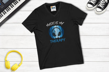 Music Is My Therapy V-Neck in Black