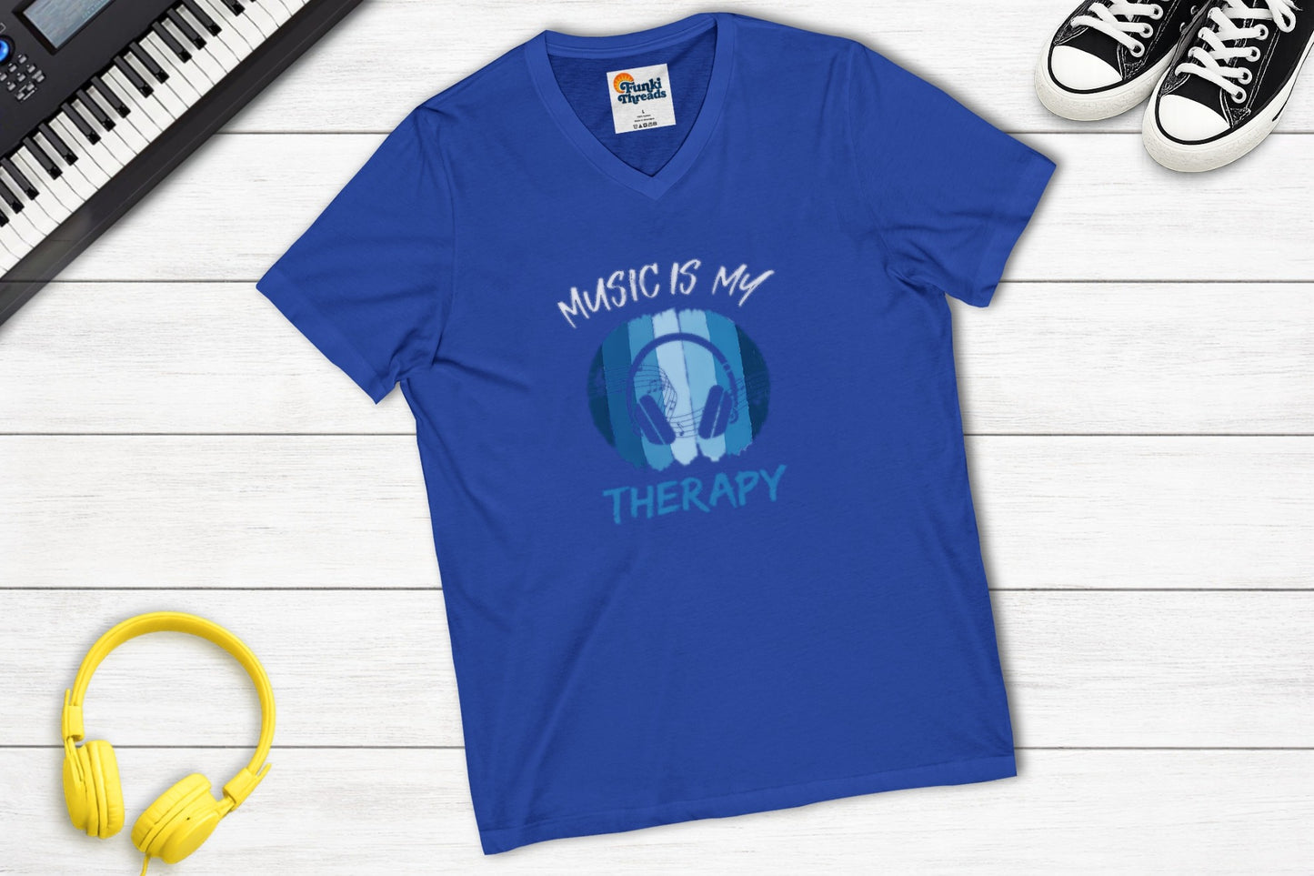 Music Is My Therapy V-Neck in True Royal