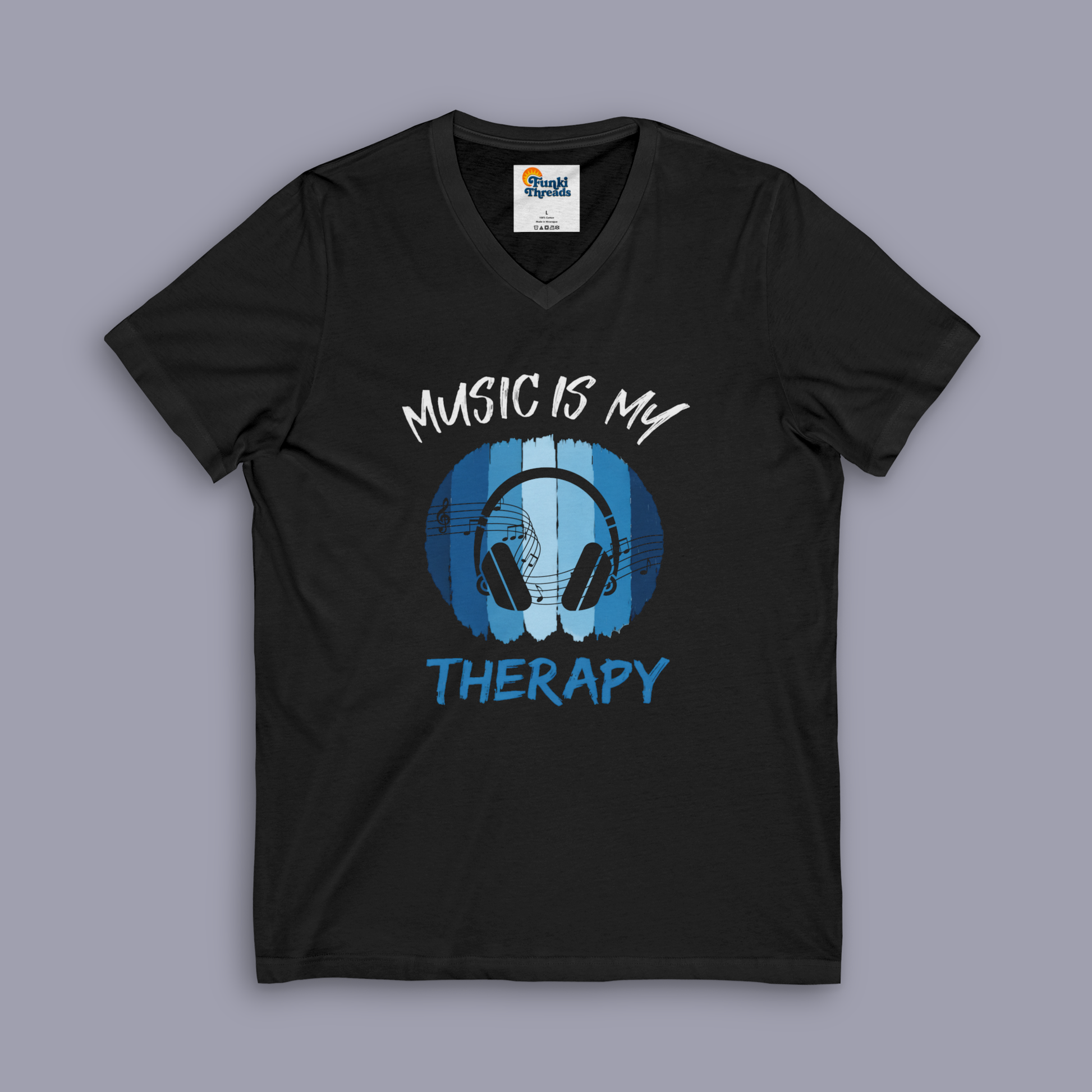 Music Is My Therapy V-Neck – music lover and mental health tee